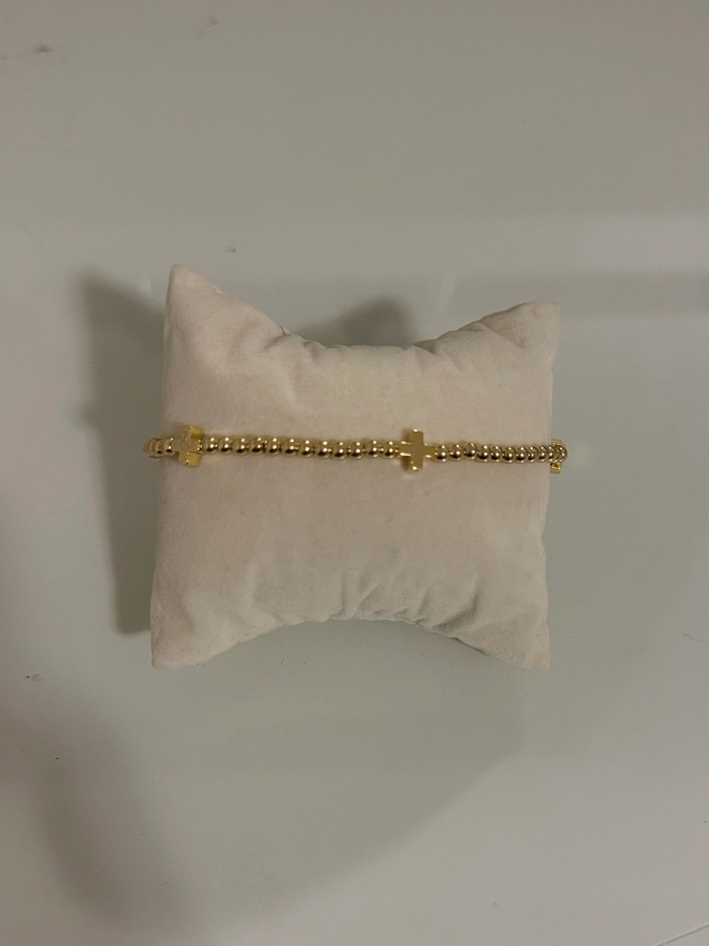 ✨ Handmade Gold-Filled Cross Charm Beaded Stretch Bracelet ✨